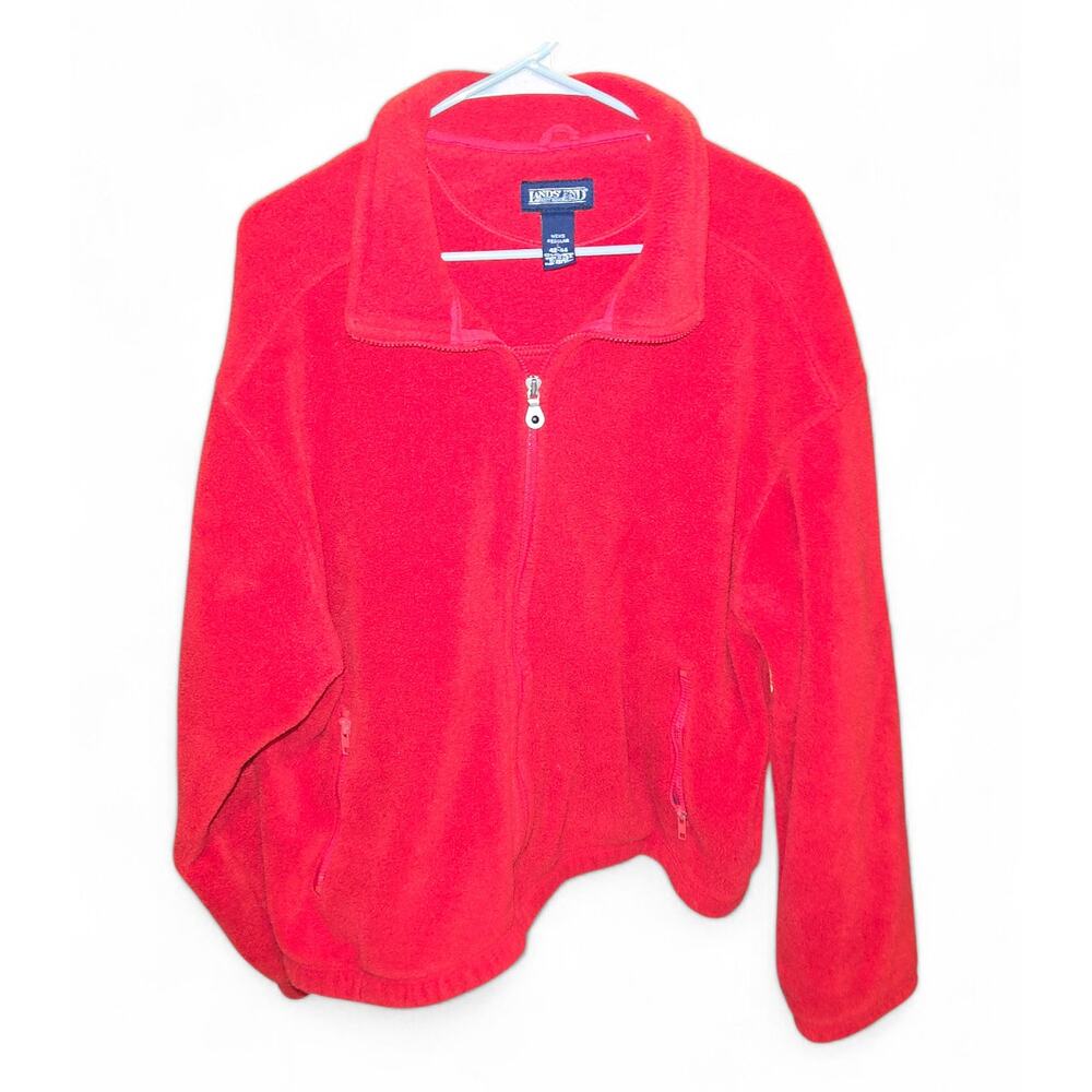 Vintage 90s Lands End Polartec Fleece Jacket Mens Large Red USA Made Full Zip